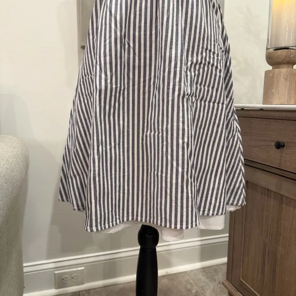 New York & Company Deep Navy and White Striped Midi Dress - Picture 7 of 14